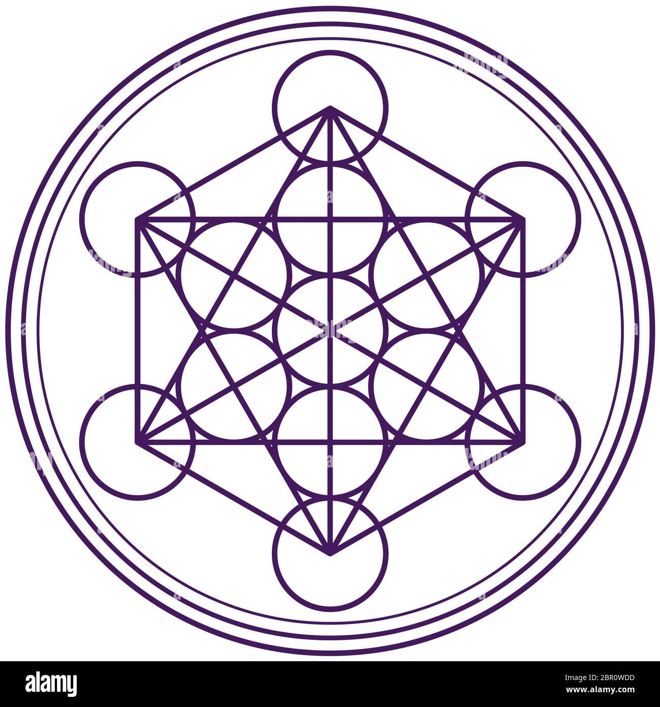 Metatron cubo energia viola geometria sacra meditazione illustrazione dei chakra Foto Stock
