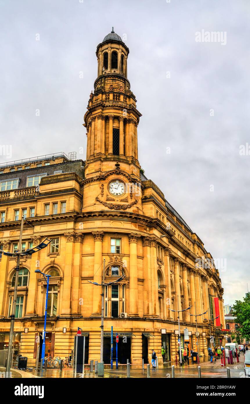 Il Royal Exchange, un edificio storico a Manchester, Inghilterra Foto Stock