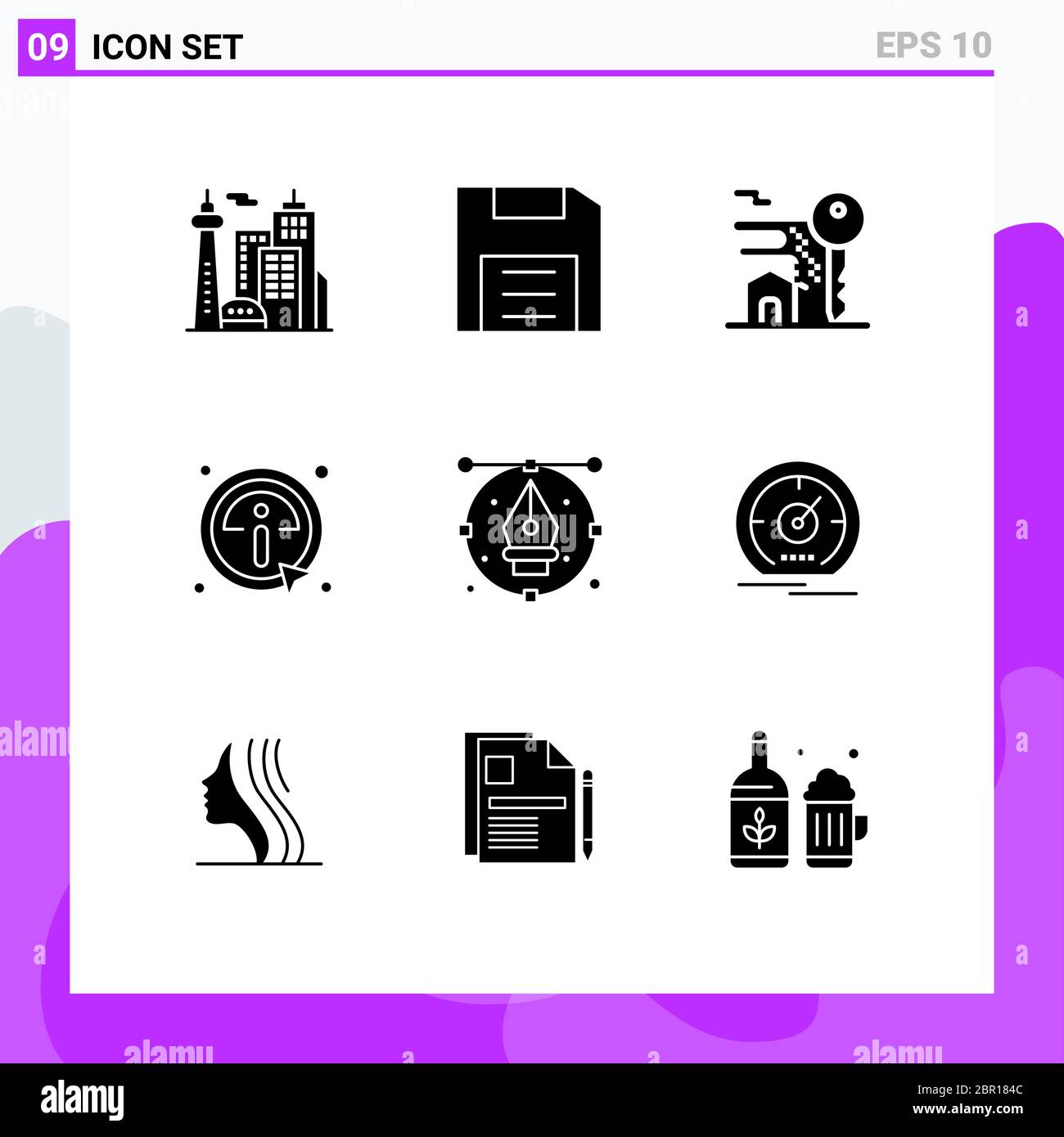 9 icone creative segni e simboli moderni di arte, info, gadget, dettagli, immobiliare Editable Vector Design Elements Illustrazione Vettoriale
