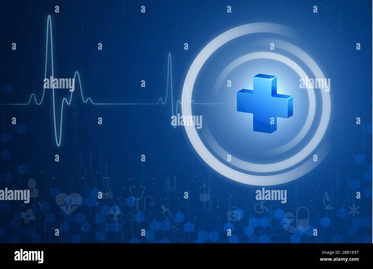 illustrazione 3d. La scienza della salute consiste nel concetto di salute più tecnologia digitale tecnologia medica moderna, trattamento, medicina su sfondo blu. Per te Foto Stock