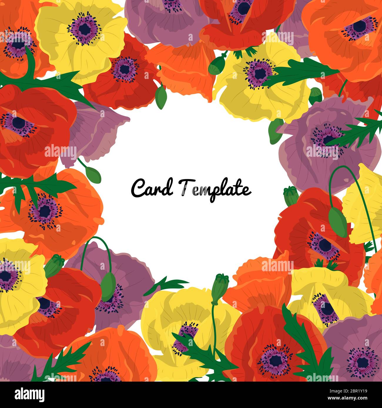 Modello quadrato con cornice colorata in fiori di crocus disegnata a mano. Illustrazione vettoriale Illustrazione Vettoriale