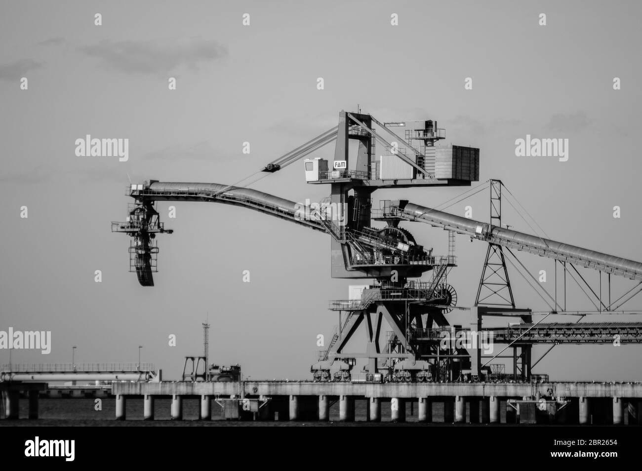 Terminale di carico per il carico di cargo carboniferi da parte di gru a terra. Foto Stock