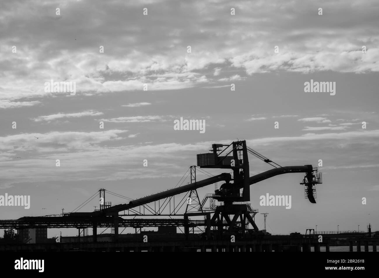 Terminale di carico per il carico di cargo carboniferi da parte di gru a terra. Foto Stock