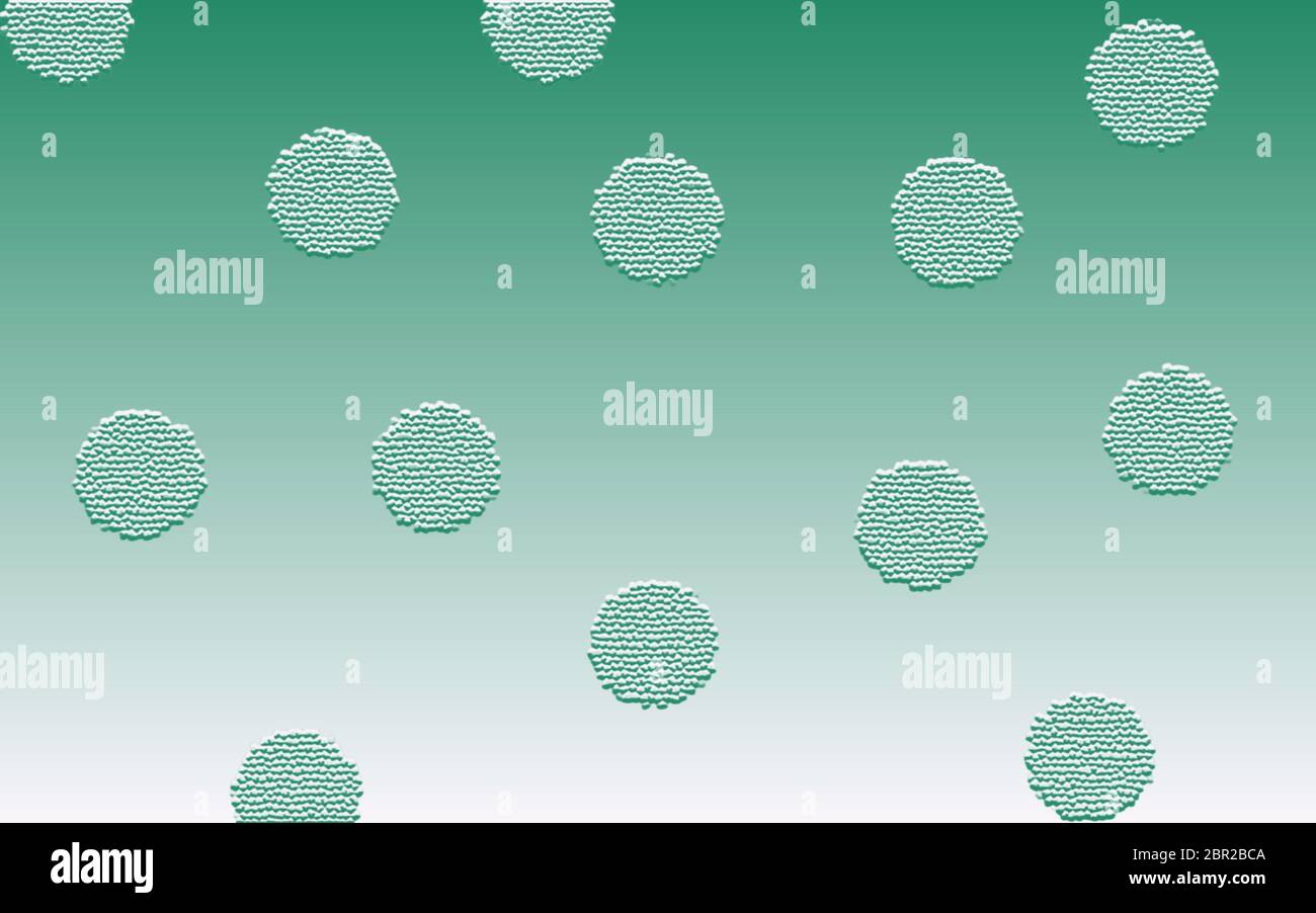 Grafica verde pastello con sfondo sfumato, puntini ornamentali 3D testurizzati con bassorilievo e spazio per il testo, spazio per la copia, sfondo Foto Stock