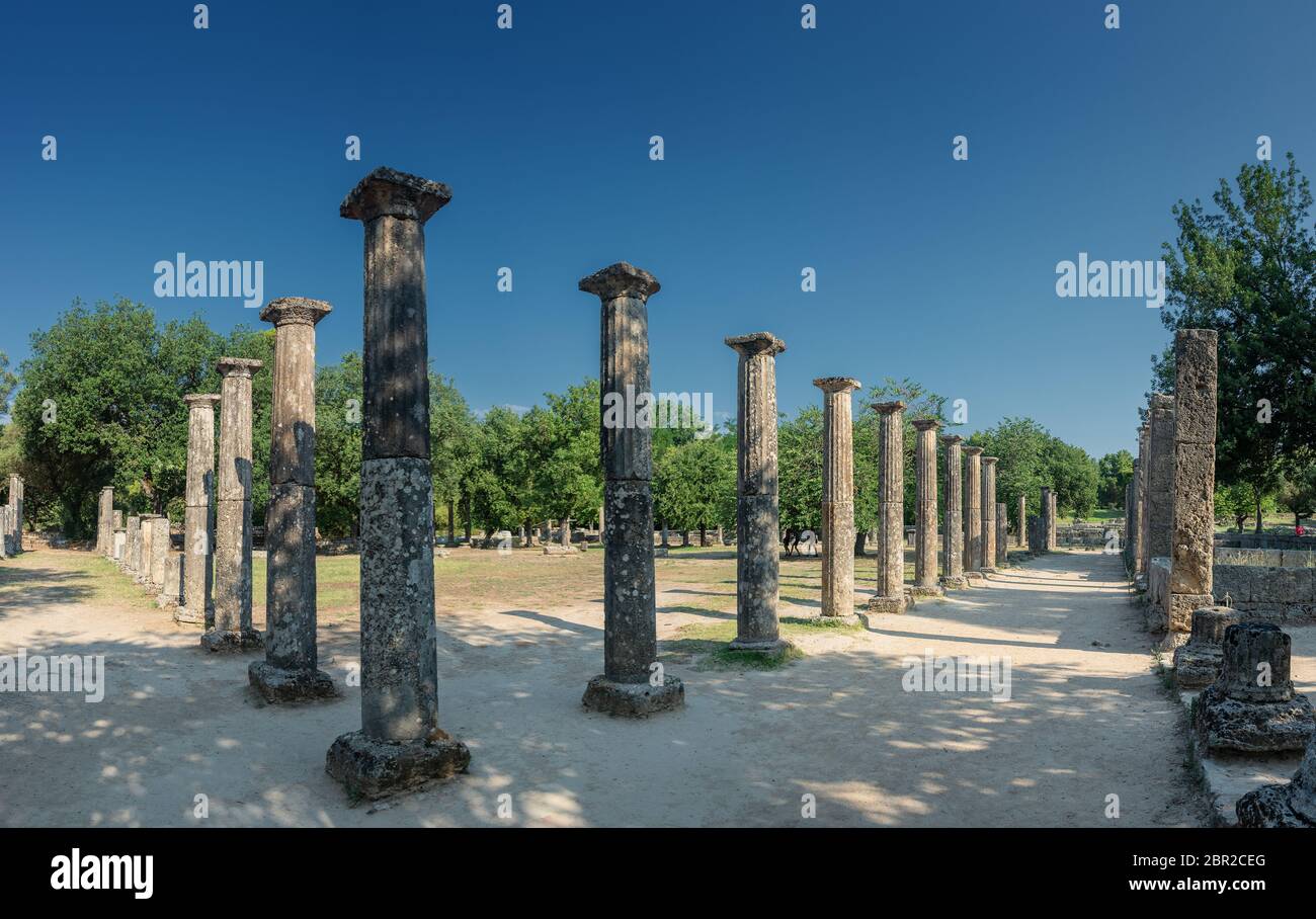 Gymnasion o Palaestra nel sito archeologico di Olympia in Grecia Foto Stock
