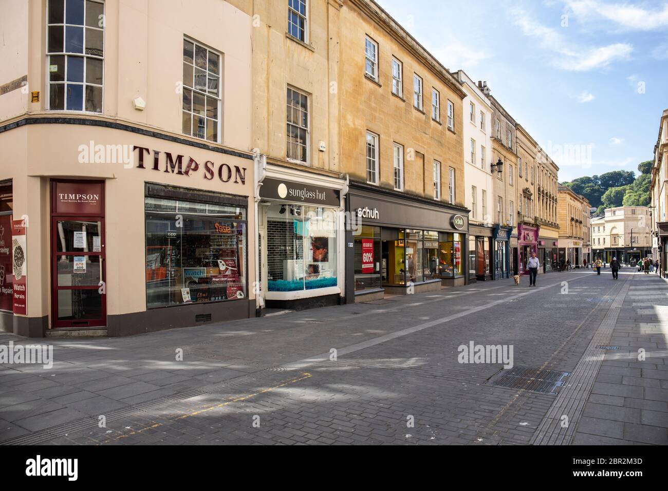 Stall Street a Bath, patrimonio dell'umanità dell'UNESCO, Inghilterra, Regno Unito. Assunto durante la pandemia di Coronavirus (COVID-19). Tutti i negozi sono chiusi Foto Stock