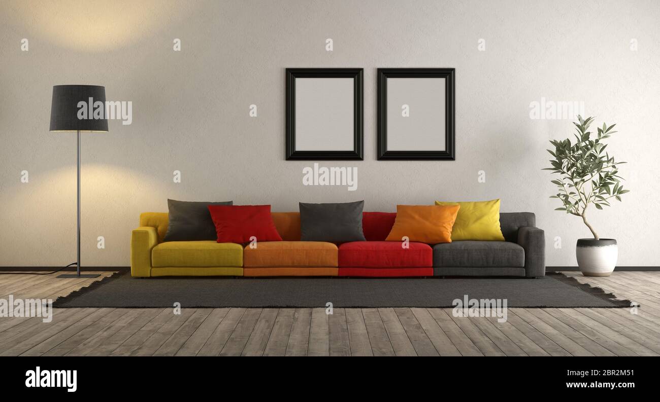 Divani colorati in un moderno soggiorno - 3d rendering Foto stock - Alamy