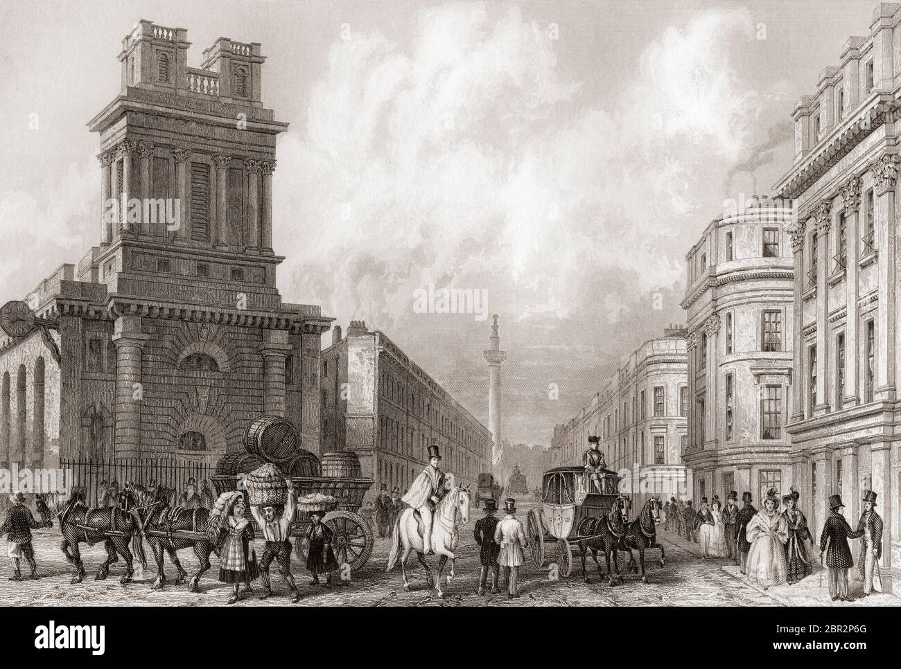King William Street e St Mary Woolnoth, Londra, Inghilterra, XIX secolo. Dalla storia di Londra: Illustrato dalle viste a Londra e a Westminster, pubblicato intorno al 1838. Foto Stock