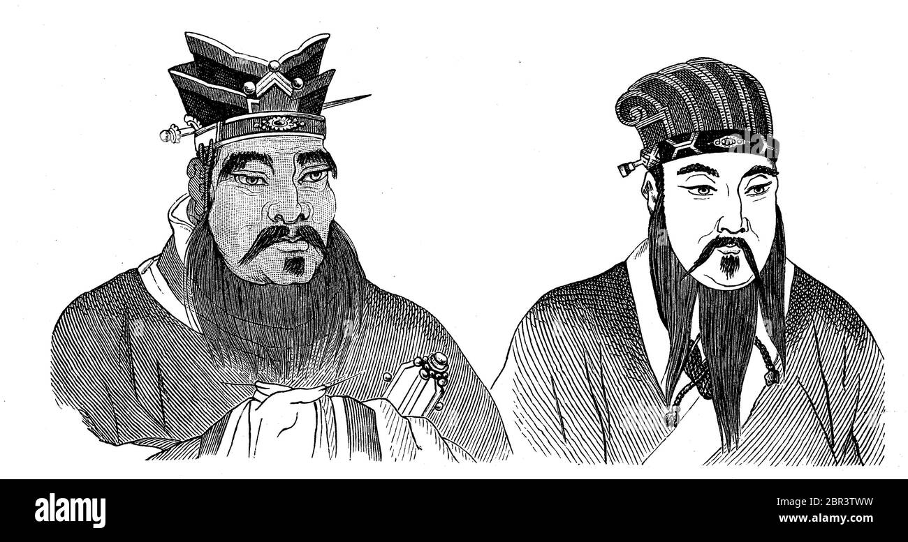 Kong-fu-tse e il suo studente Meng-tse, Confucius era un filosofo cinese al tempo della dinastia Zhou orientale, probabilmente visse dal 551 al 479 d.C. v. a.C., Mengzi Meng, v al 370° V. 290 - Chr. CHR., era il più importante seguaci di Confucio / Kong-fu-tse und sein Schüler Meng-tse, Konfuzius, guerra in chinesischer Philosoph zur Zeit der Östlichen Zhou-Dynastie. Er lebte vermutlich von 551 contro Chr. Bis 479 contro Chr, Mengzi Meng, um 370 contro Chr. - um 290 v. Chr., war der bedeutendste Nachfolger des Konfuzius, Historisch, storico, digitale riproduzione migliorata di un originale dal Foto Stock
