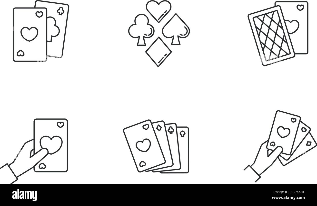 Giochi di carte pixel perfetto lineare icone set Illustrazione Vettoriale