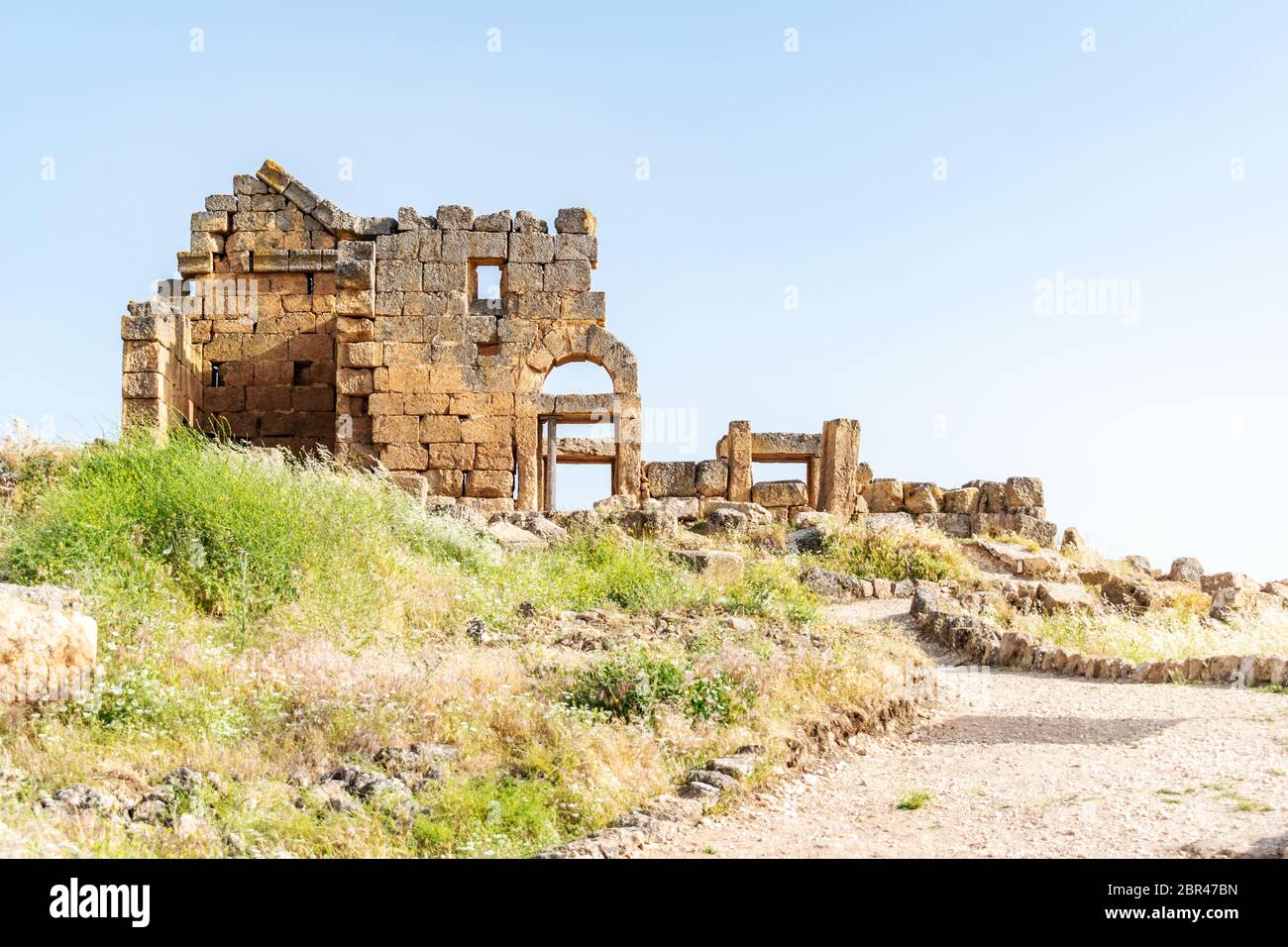 Castello di Zerzevan, un'antica fortificazione del periodo dell'Impero Romano d'Oriente situata sulla strada tra Diyarbakir e Mardin oggi Turchia. Foto Stock