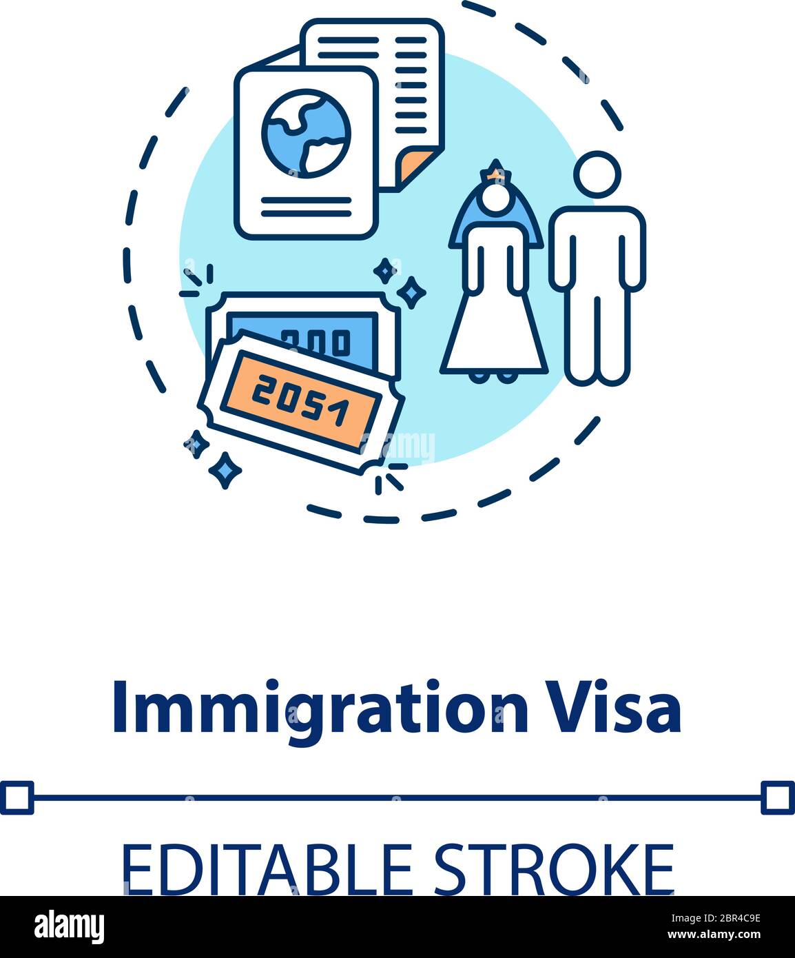 Icona del concetto di visto per l'immigrazione Illustrazione Vettoriale Icona del concetto di visto per l'immigrazione Illustrazione Vettoriale