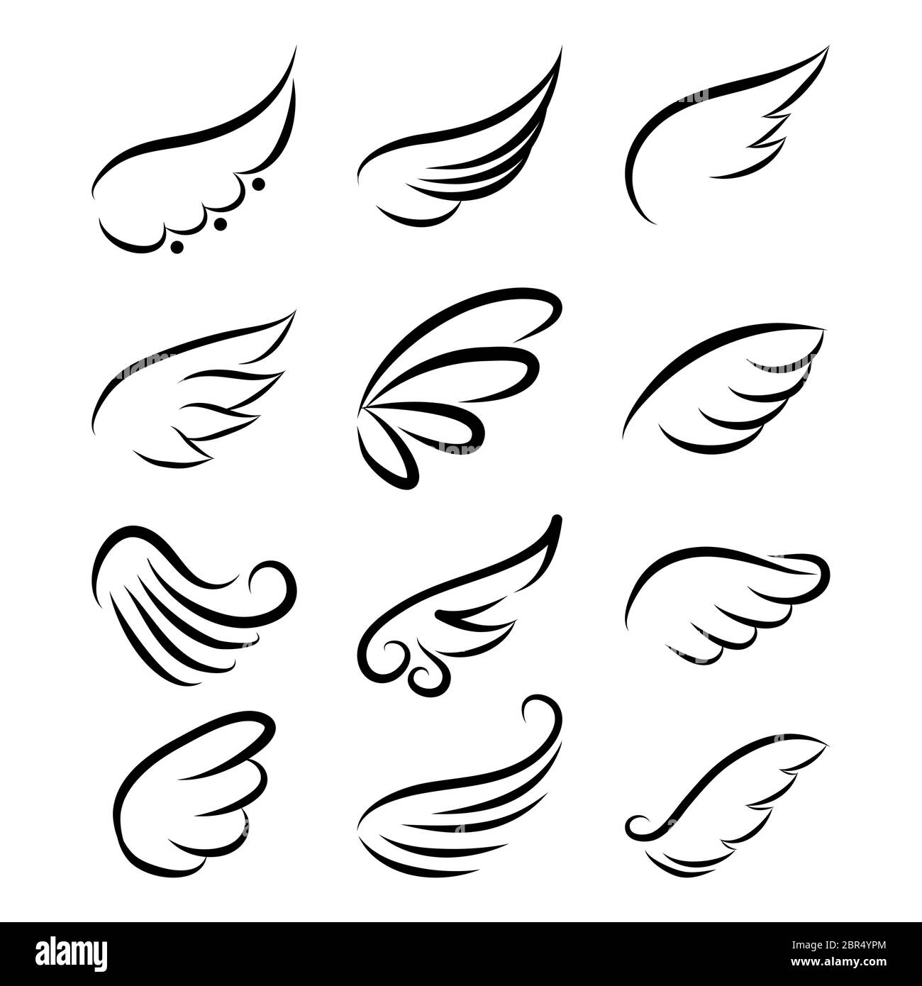Bel set di ali d'angelo - bellissimo disegno tatuaggio. Disegno a mano  libera, inchiostro, logo, elementáris o biglietto d'auguri. Set di simboli  vettoriali moderni Immagine e Vettoriale - Alamy