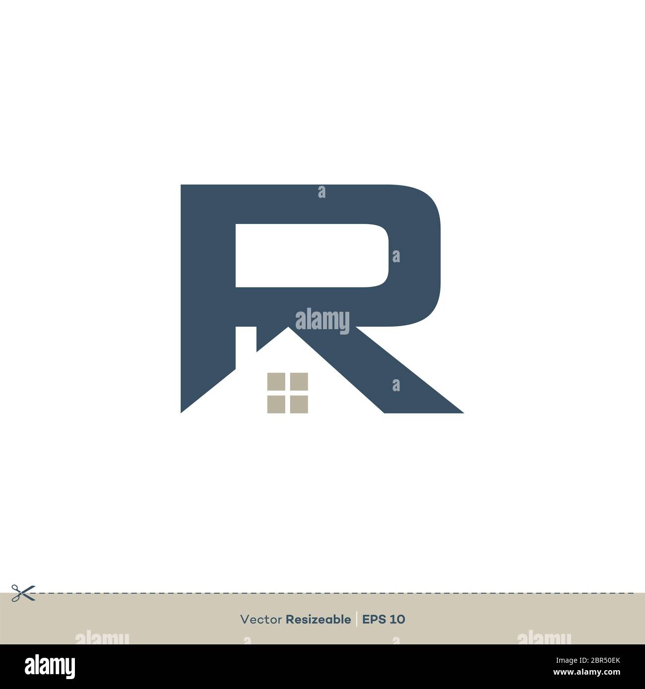 Disegno di illustrazione del modello di logo della lettera di bene immobile R. Foto Stock