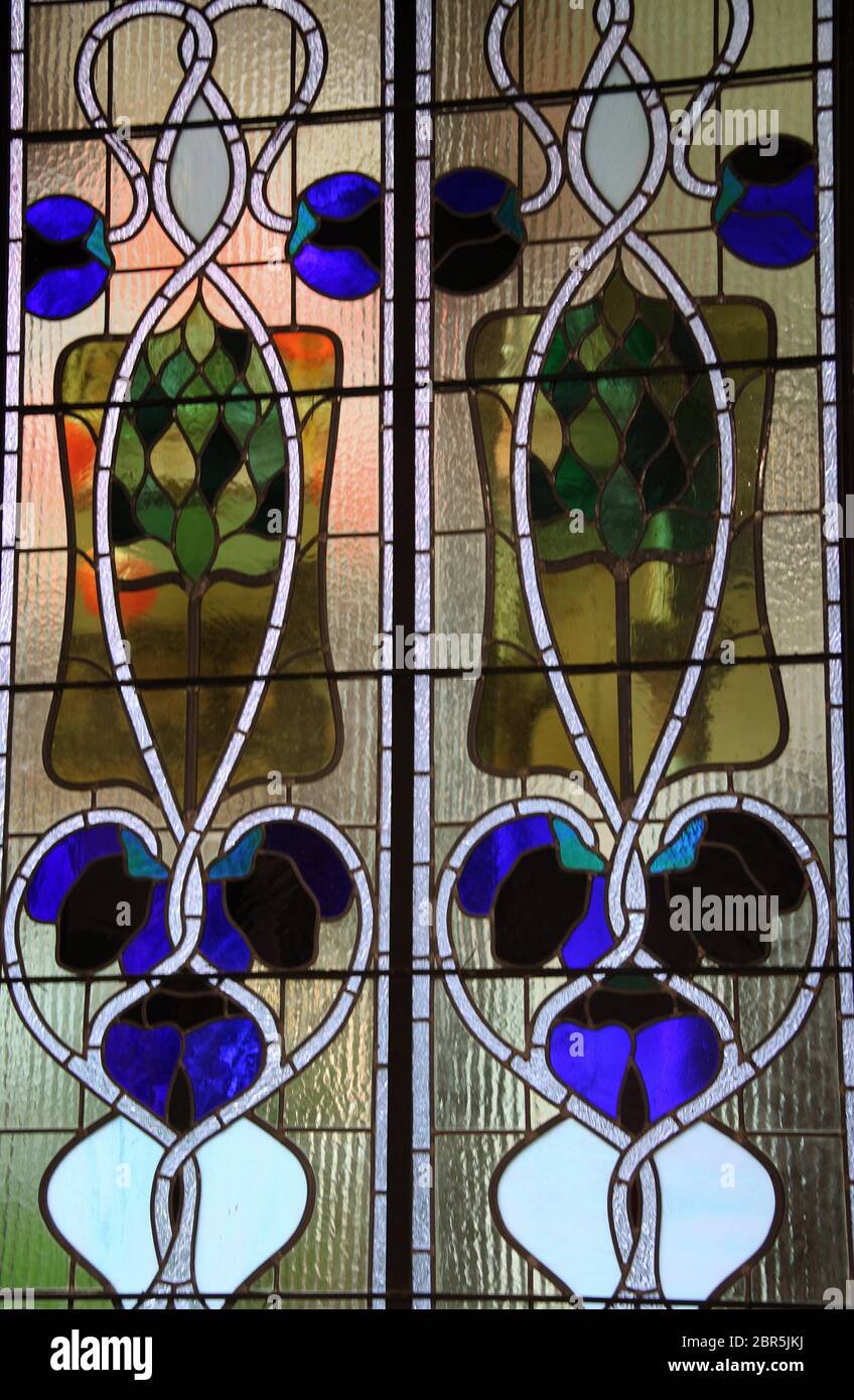 Vetrata Art Nouveau presso la Cheong Fatt Tze Mansion di George Town Foto Stock
