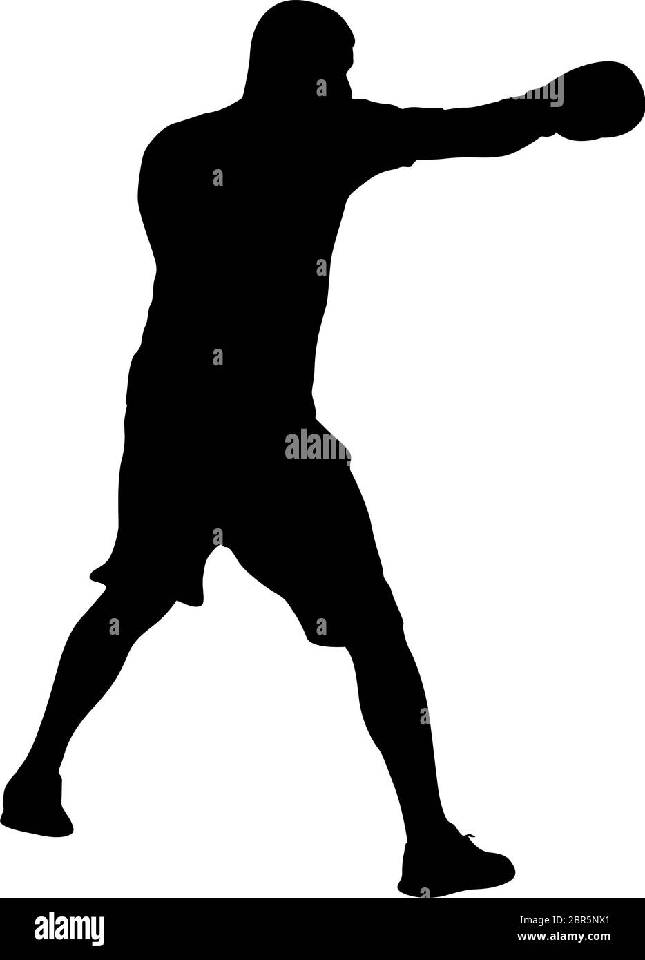 Silhouette nera di un atleta boxer su uno sfondo bianco. Illustrazione Vettoriale