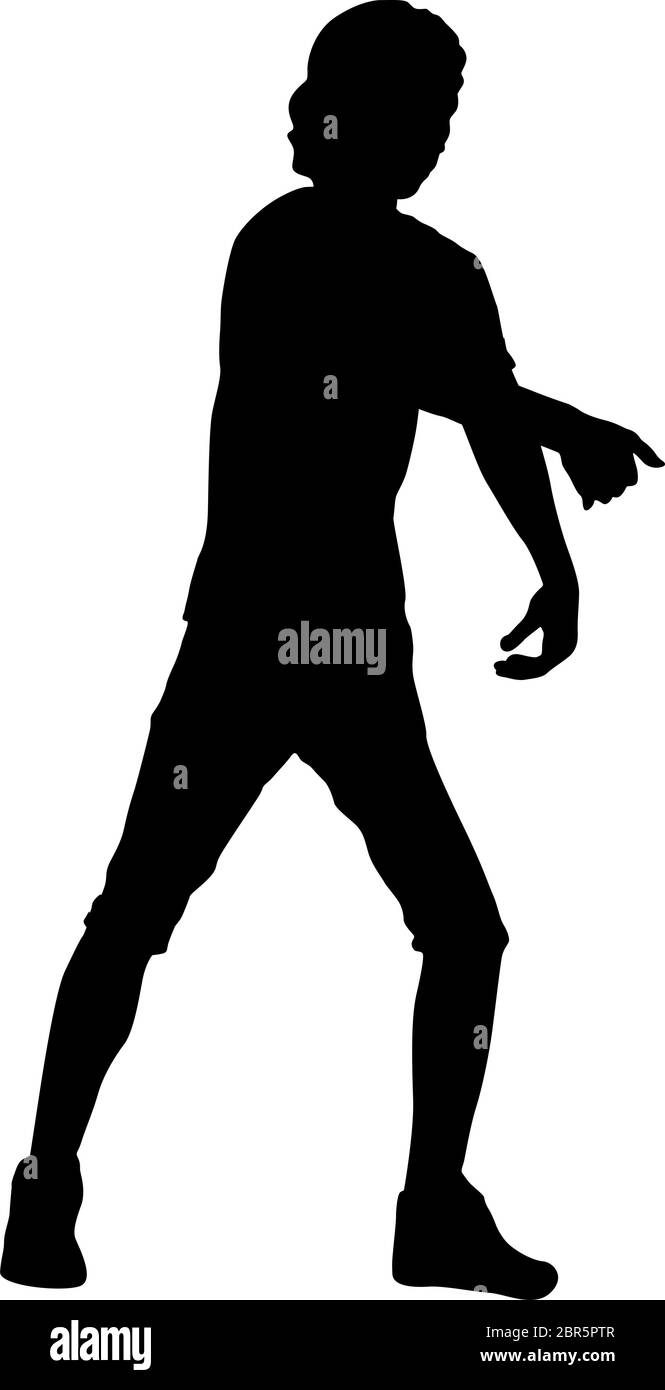 Silhouette nera uomo con il braccio alzato su uno sfondo bianco. Illustrazione Vettoriale