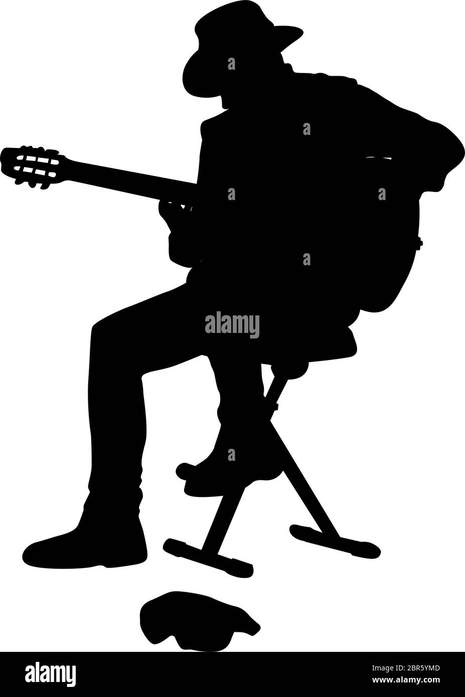 Silhouette musicista suona la chitarra su uno sfondo bianco. Illustrazione Vettoriale