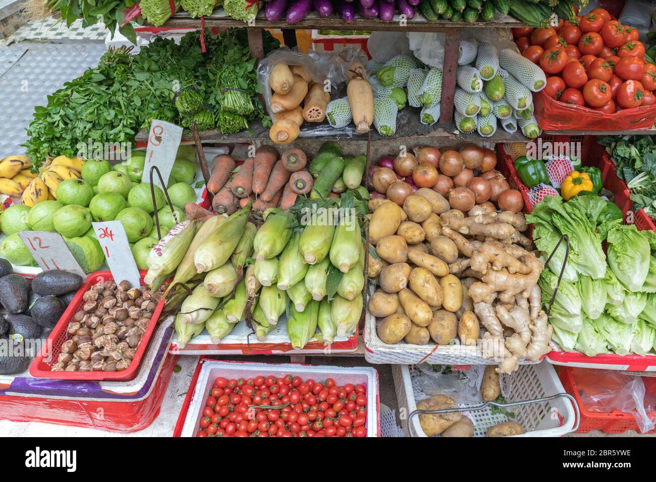 Verdure di stallo del mercato in Soho di Hong Kong Foto Stock