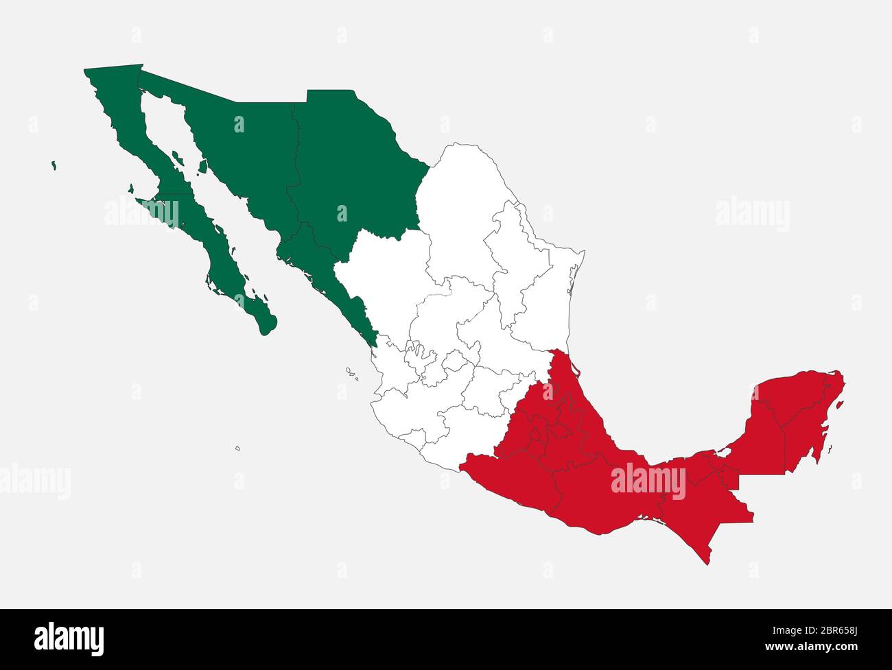 Mappa del Messico nei colori della bandiera con divisioni amministrative vuote Foto Stock