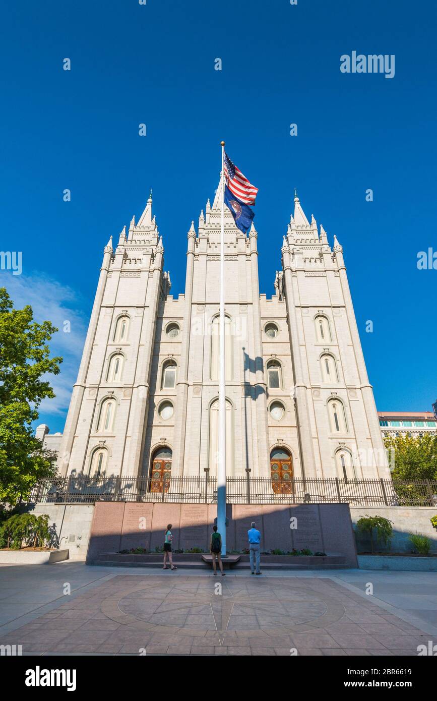 Tempio di Mormons in the Sunny Day, Salt Lake City, Utah, usa. Solo per uso editoriale. Foto Stock