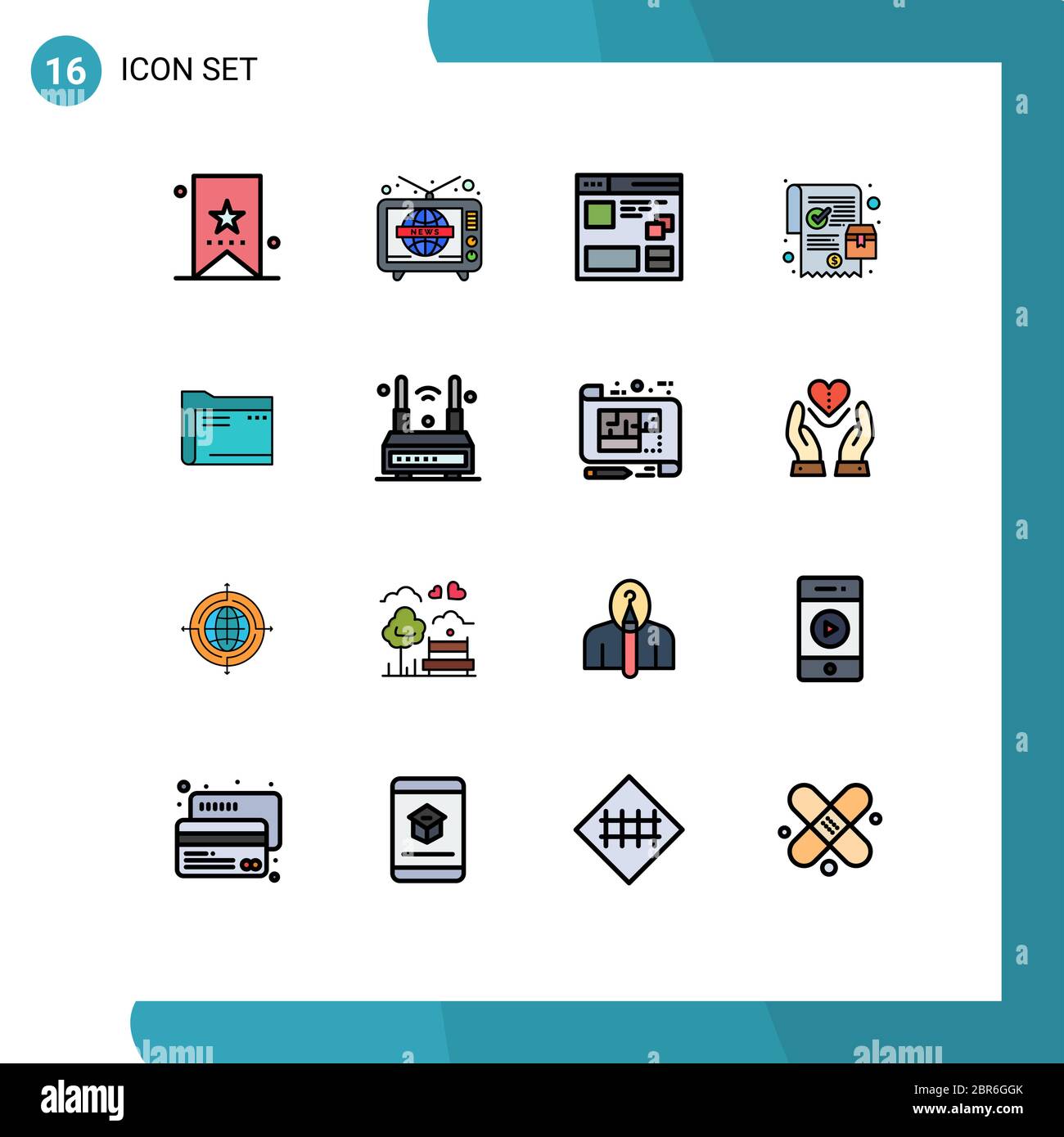 Set di 16 icone moderne dell'interfaccia utente simboli per ordini online, ordini, World wide, mobile, web editabili Creative Vector Design Elements Illustrazione Vettoriale