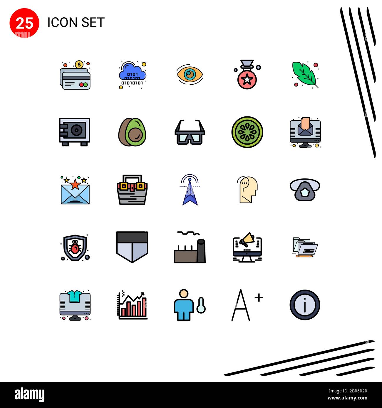 25 interfaccia utente linea piena Flat Color Pack di segni e simboli moderni di premiazione, vista, server, vedere, Looking elementi di progettazione vettoriale editabili Illustrazione Vettoriale