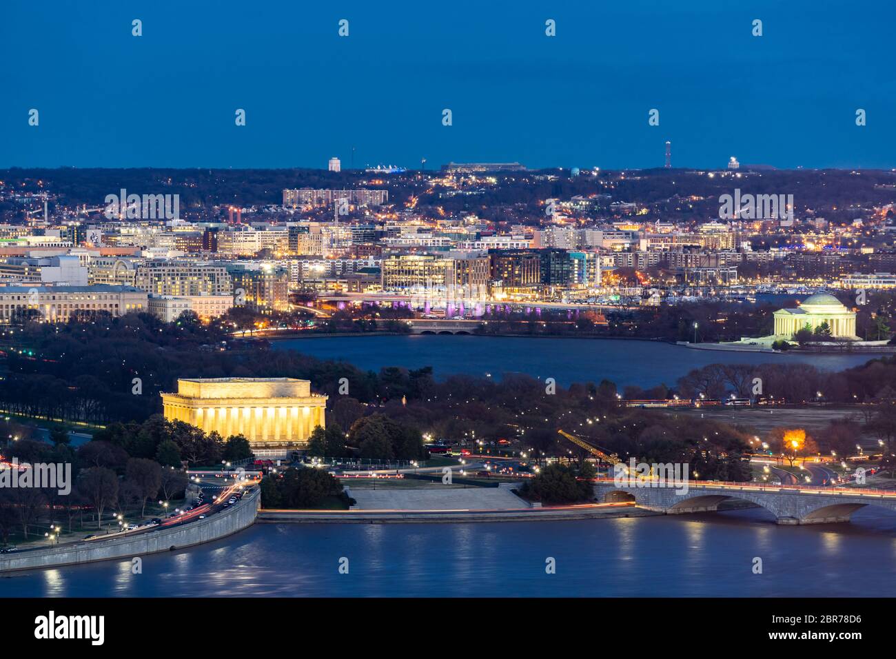 Vista aerea di Washington DC cityscape da Arlington Virginia STATI UNITI D'AMERICA. Foto Stock
