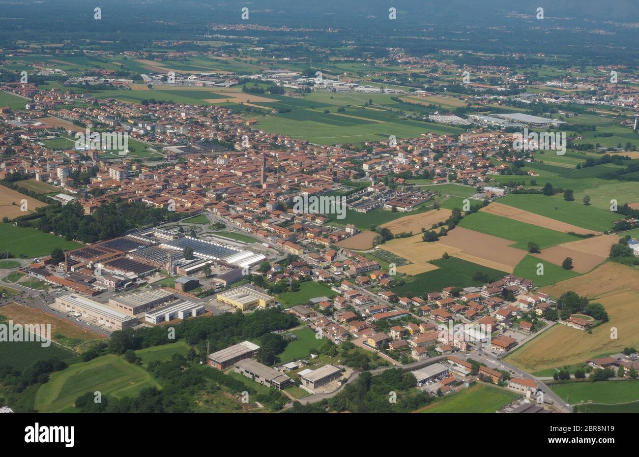 Vista aerea della città di San Maurizio Canavese, Italia Foto Stock