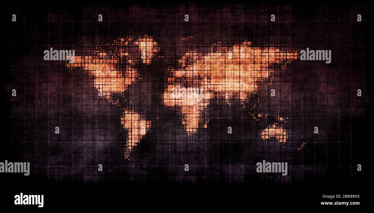 L'instabilità politica su un Grunge mappa del mondo Foto Stock