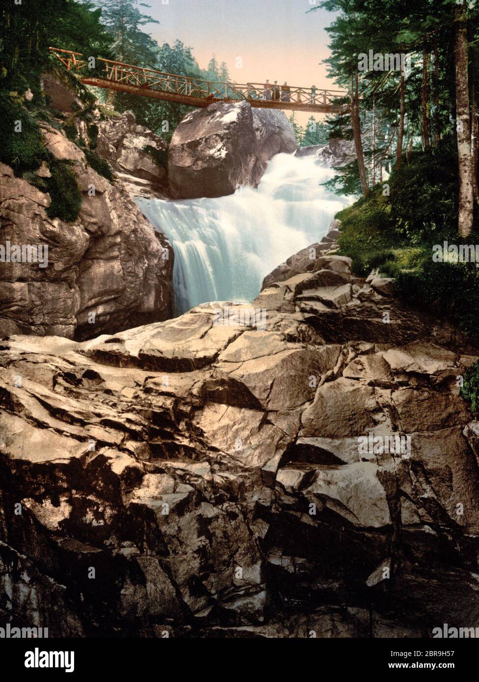 Cerisy, cascata di Cérisey, Pirenei, Francia, circa 1900 Foto Stock