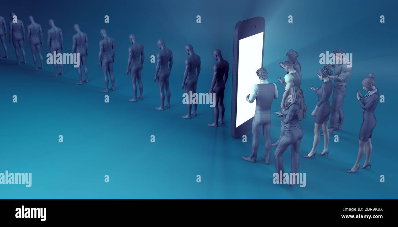 Gli zombie tecnologico con persone immerse nei loro telefoni cellulari Foto Stock