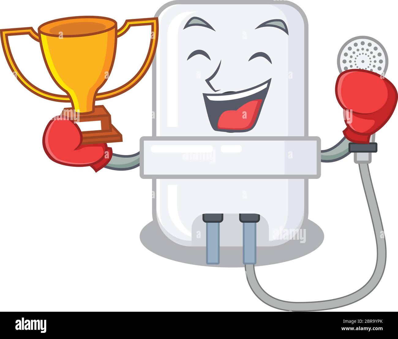 Un elegante vincitore di boxe del concetto di progettazione caricature del riscaldatore dell'acqua elettrico Illustrazione Vettoriale
