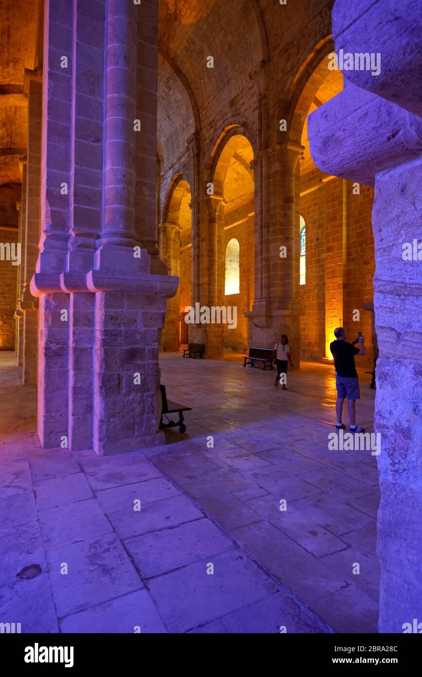 Vista interna della chiesa di Abbaye Sainte-Marie de Fontfroide o Fontfroide Abbazia vicino Narbonne, dipartimento Aude, Occitanie, Francia, Foto Stock