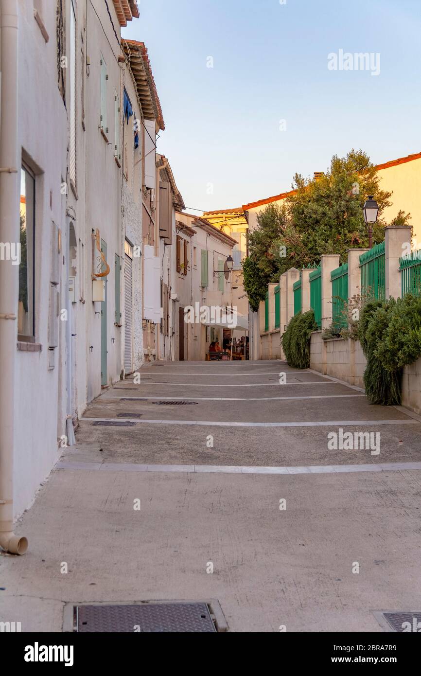 Scenario a Saintes-Maries-de-la-Mer, la capitale della Camargue nel sud della Francia Foto Stock