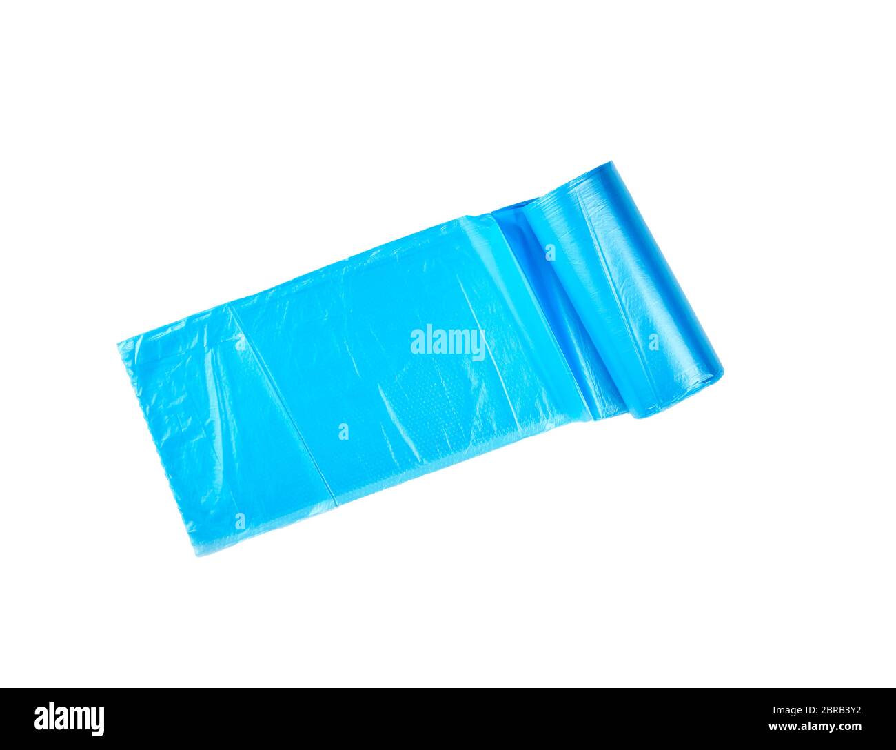 Twisted blu sacchetti di plastica per lo scomparto isolato su sfondo bianco Foto Stock