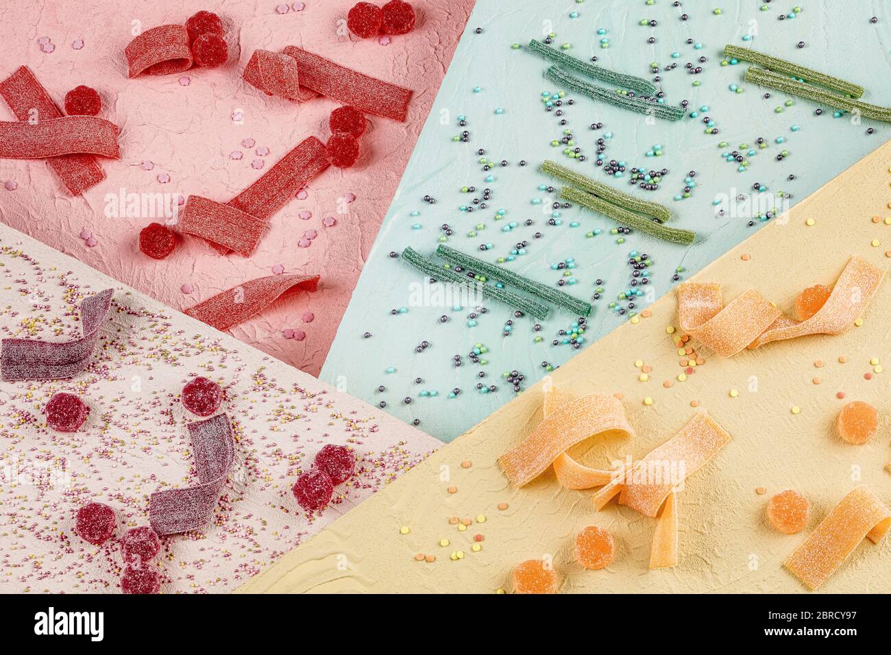 Dolci colorati, gengive di frutta, natura morta, fotografia alimentare, fotografia da studio, Italia Foto Stock