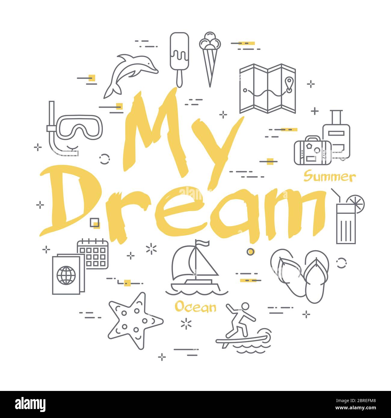 Testo giallo My Dream con icone lineari dell'ora legale Illustrazione Vettoriale