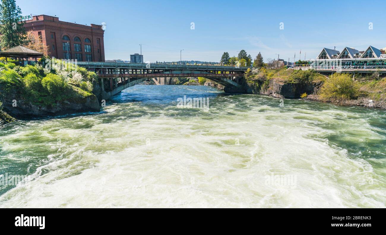 Steel bridge nel Riverfront Park, il giorno di sole, Spokane, Washington, usa. Foto Stock