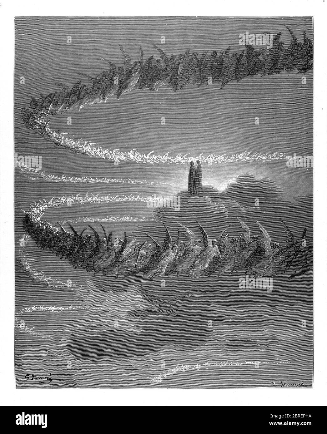 Il Paradiso è la terza e ultima parte della Divina Commedia di Dante, dopo l'Inferno e il Purgatorio. È un'allegoria che racconta il viaggio di Dante attraverso il Cielo, guidato da Beatrice, che simboleggia la teologia. Nel poema, il Paradiso è raffigurato come una serie di sfere concentriche che circondano la Terra, costituite dalla Luna, Mercurio, Venere, il Sole, Marte, Giove, Saturno, le Stelle fisse, il Primum Mobile e infine, l'Empireo. Fu scritto agli inizi del XIV secolo. Allegoricamente, il poema rappresenta l'ascesa dell'anima a Dio. Dalla Divina Commedia del XIV sec. Foto Stock Il Paradiso è la terza e ultima parte della Divina Commedia di Dante, dopo l'Inferno e il Purgatorio. È un'allegoria che racconta il viaggio di Dante attraverso il Cielo, guidato da Beatrice, che simboleggia la teologia. Nel poema, il Paradiso è raffigurato come una serie di sfere concentriche che circondano la Terra, costituite dalla Luna, Mercurio, Venere, il Sole, Marte, Giove, Saturno, le Stelle fisse, il Primum Mobile e infine, l'Empireo. Fu scritto agli inizi del XIV secolo. Allegoricamente, il poema rappresenta l'ascesa dell'anima a Dio. Dalla Divina Commedia del XIV sec. Foto Stock