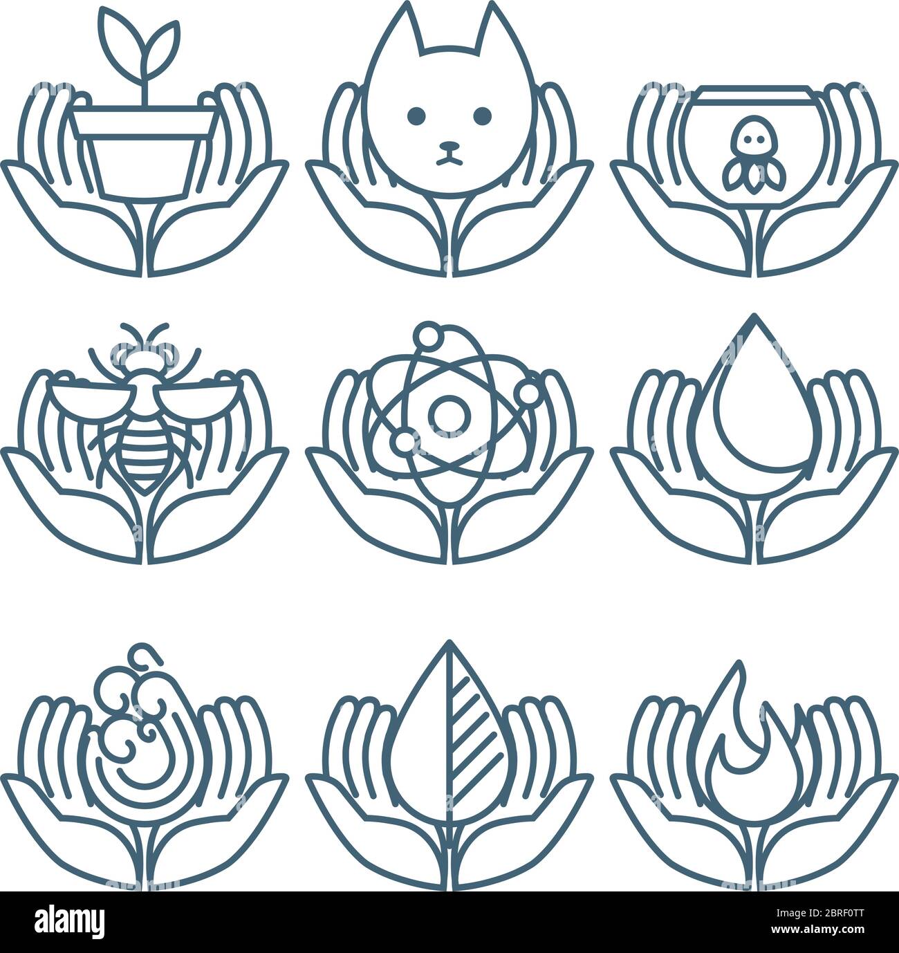 Care Share concetto di offerta icona set in stile minimalista parte 4 Illustrazione Vettoriale