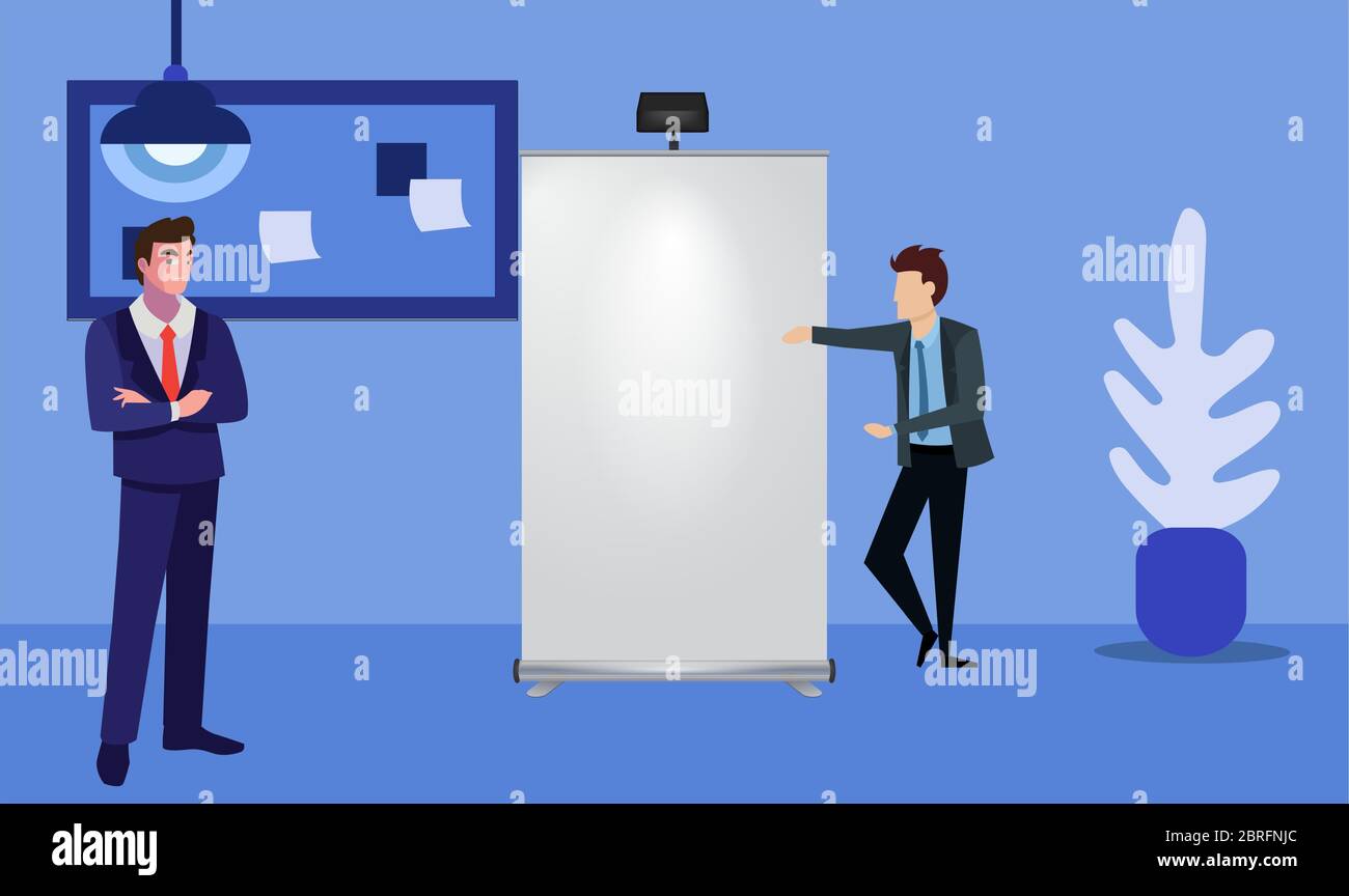 simulato su illustrazione di roll up banner dimostrazione in una mostra Illustrazione Vettoriale