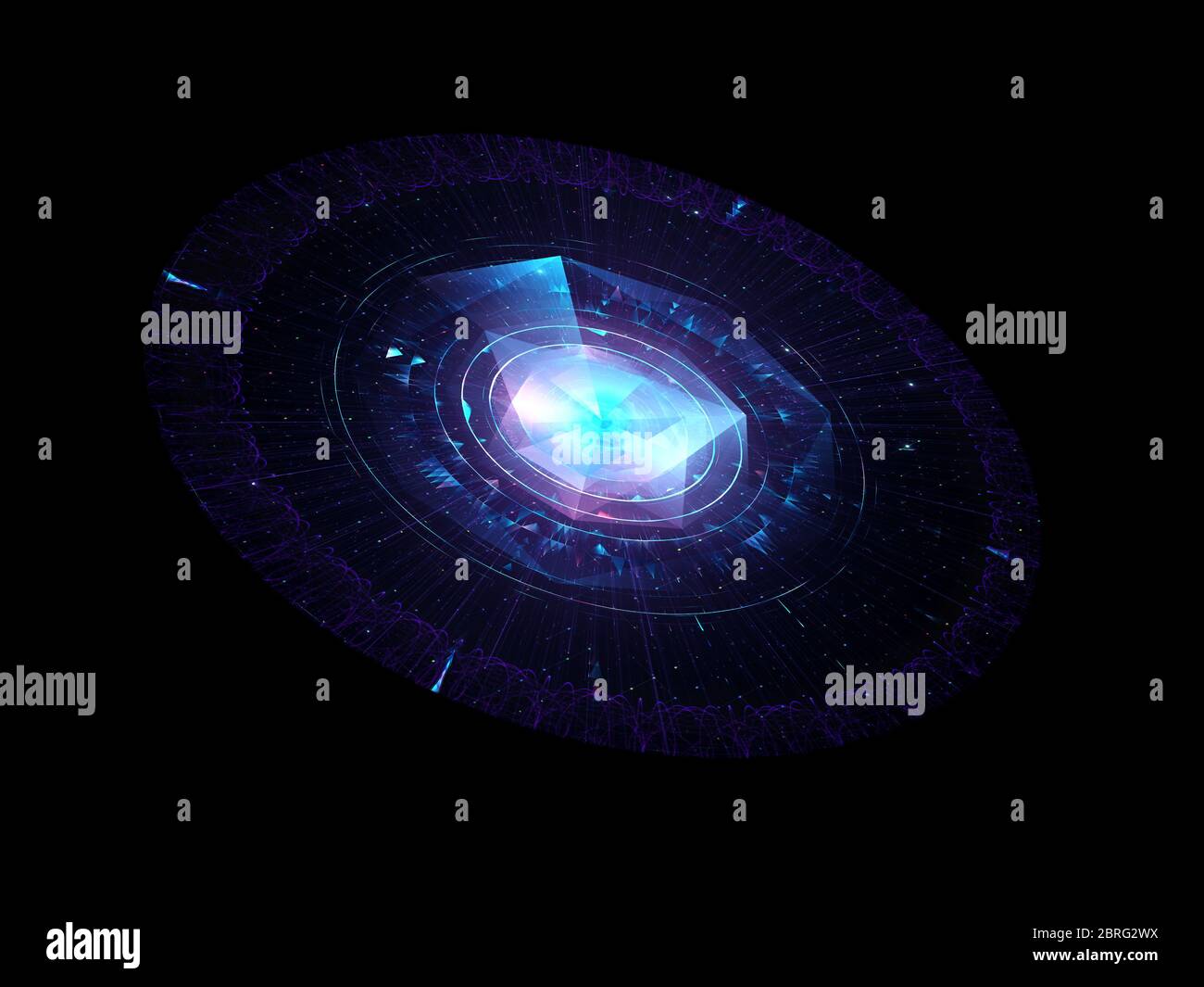 Futuristico Spaceship isolato su sfondo nero. Tecnologia aliena Foto Stock