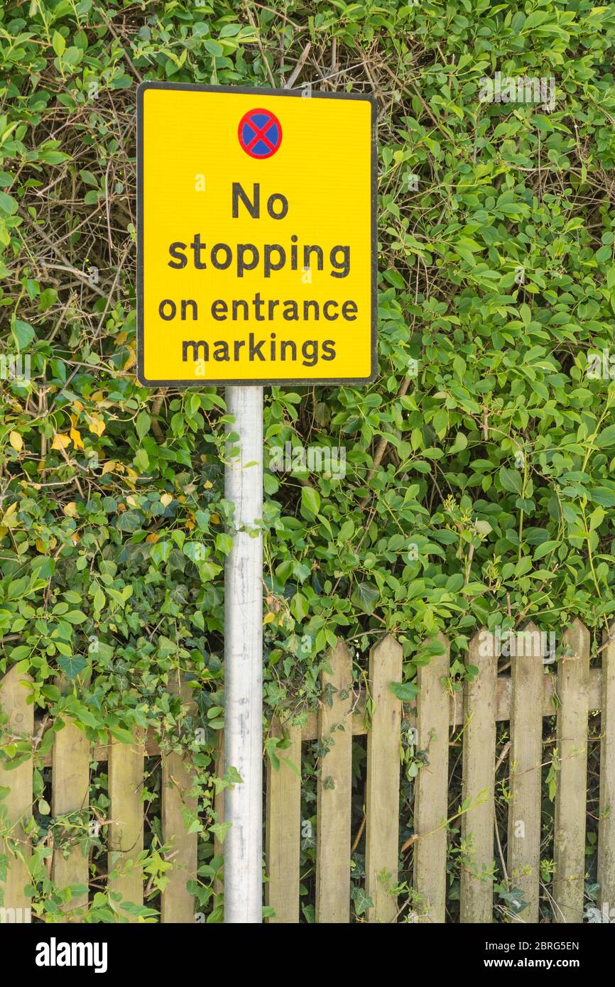 Cartello "No stop" della scuola al punto di prelievo fuori della scuola. Metafora facendo la corsa della scuola, la corsa della scuola del mattino. Foto Stock