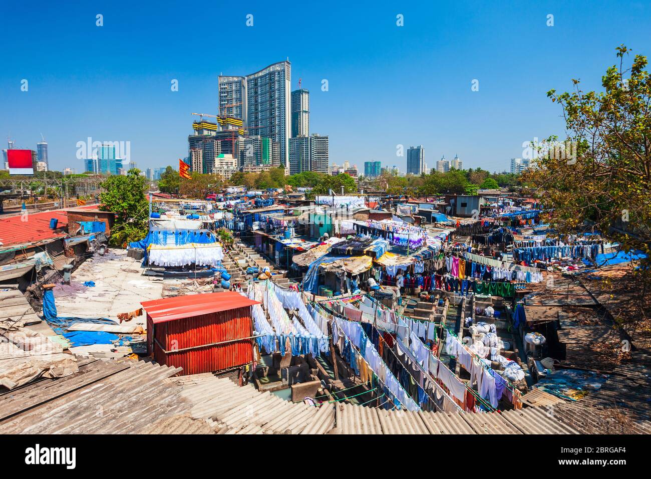 Il Ghat di Dhobi è un servizio di lavanderia all'aperto nella città di Mumbai, nello stato dell'India di Maharashtra Foto Stock