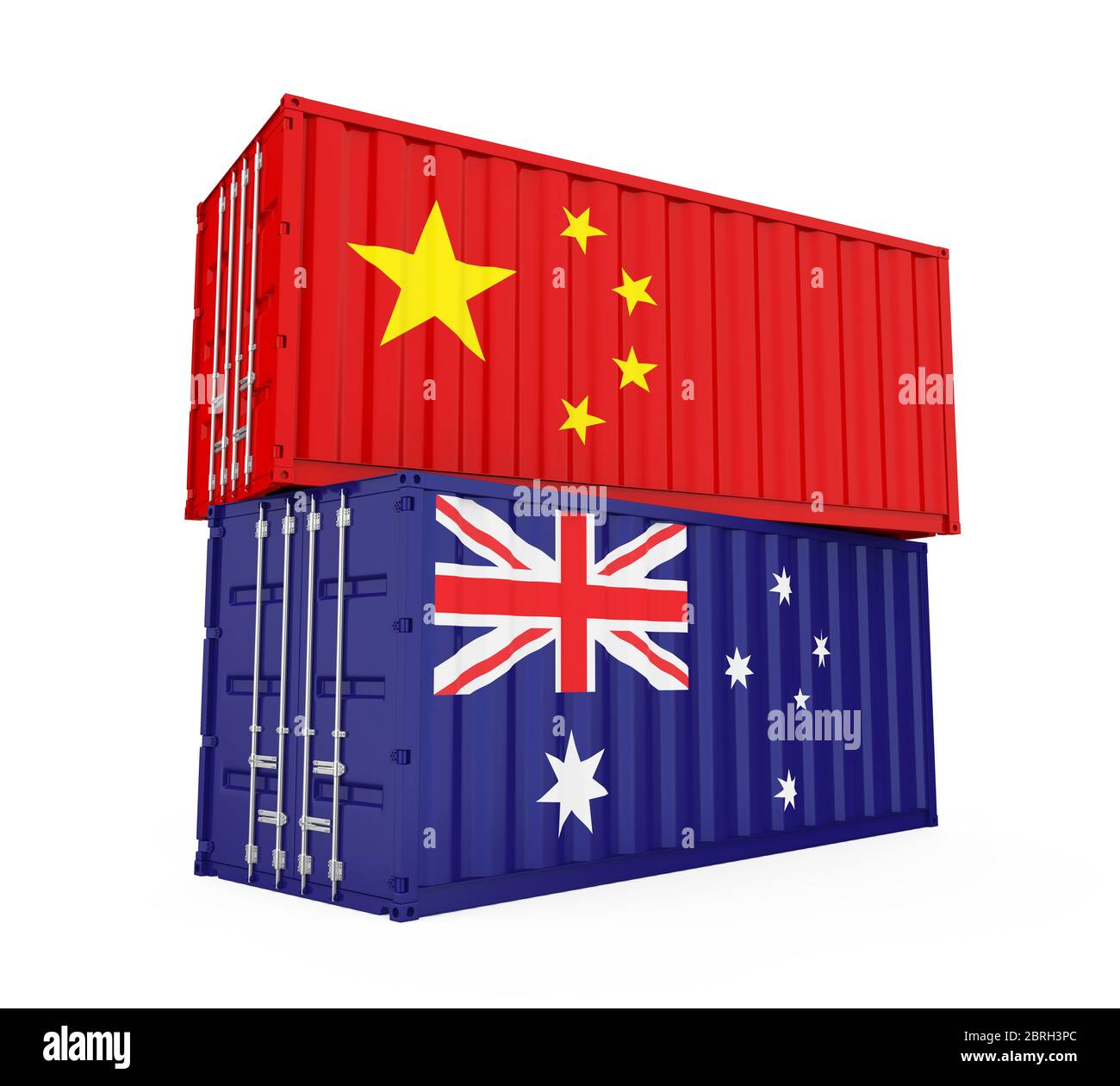 Contenitore Cargo isolato per Cina e Australia. Concetto di guerra commerciale Foto Stock
