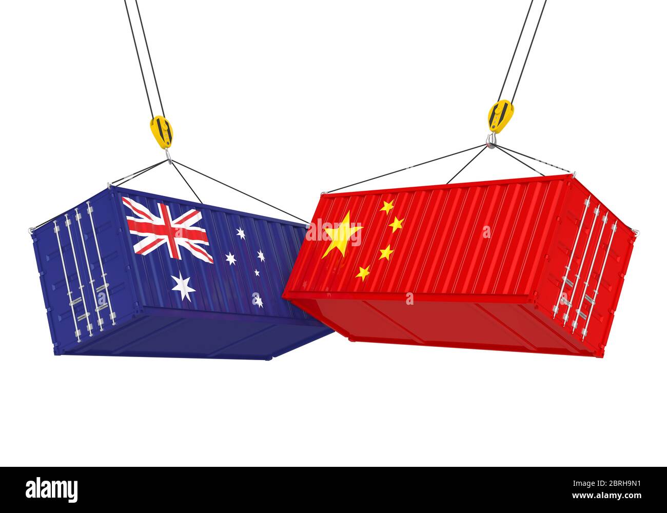 Contenitore Cargo isolato per Cina e Australia. Concetto di guerra commerciale Foto Stock
