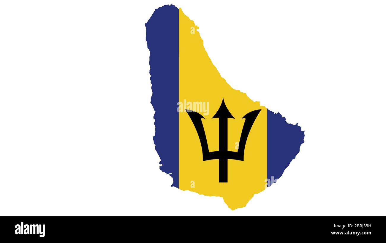 Mappa Barbados con trama bandiera su sfondo bianco, illustrazione,textured , simboli di Barbados, per la pubblicità, promuovere, TV commerciale, annunci, web des Foto Stock