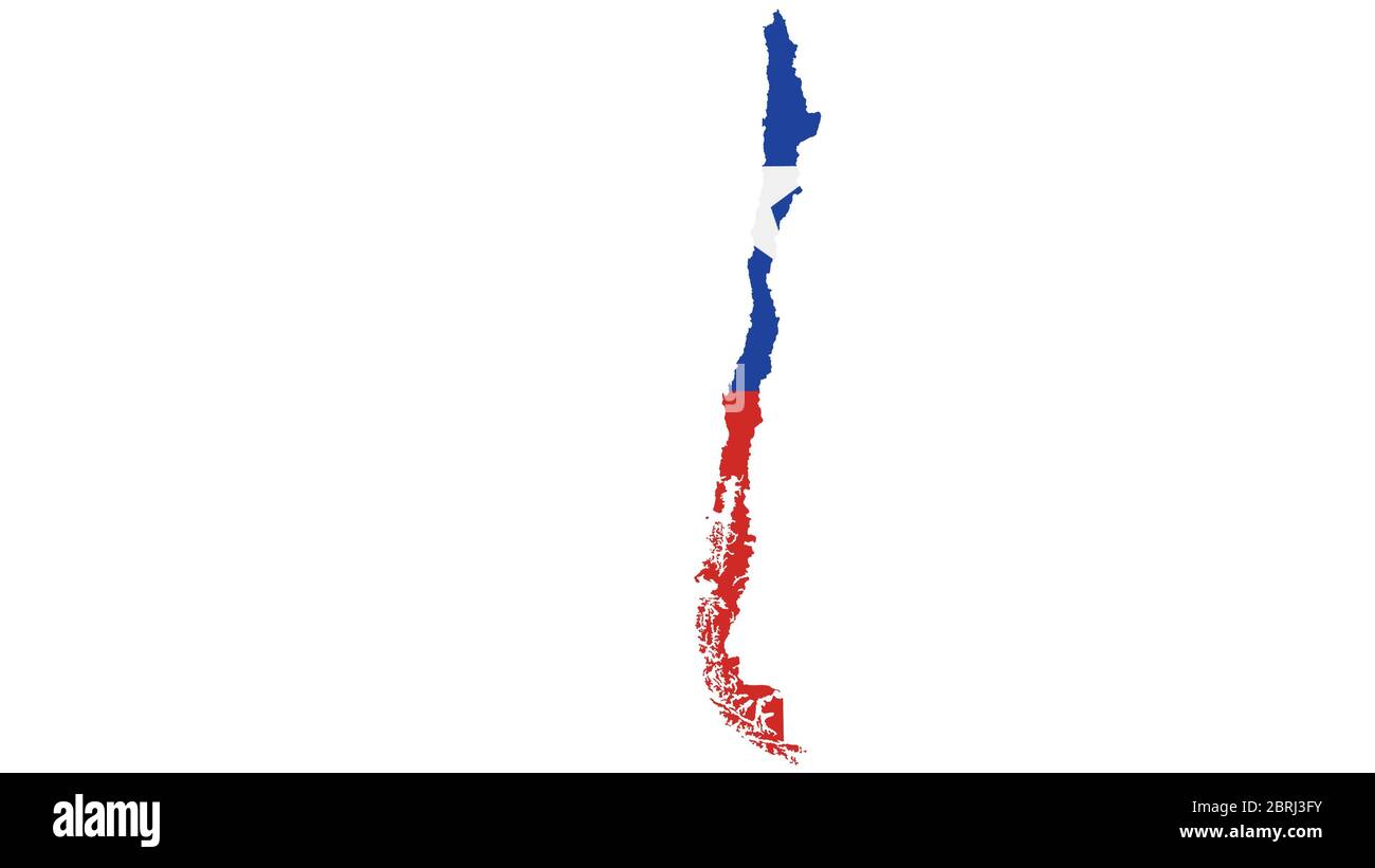 Mappa del Cile con trama bandiera su sfondo bianco, illustrazione,testurizzata , simboli del Cile, per la pubblicità, promuovere, TV commerciale, annunci, web design, Foto Stock