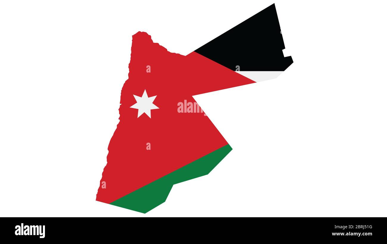 Mappa Giordania con trama bandiera su sfondo bianco, illustrazione,textured , simboli di Giordania,per la pubblicità ,promuovere, TV commerciale, annunci, web design, Foto Stock